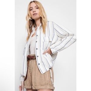 Rails Ivory and Navy Striped Utility Jacket
